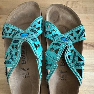 Birkenstock Boho Leather Turquoise Beaded Sandals Women's Size 39 Euro (US 8)